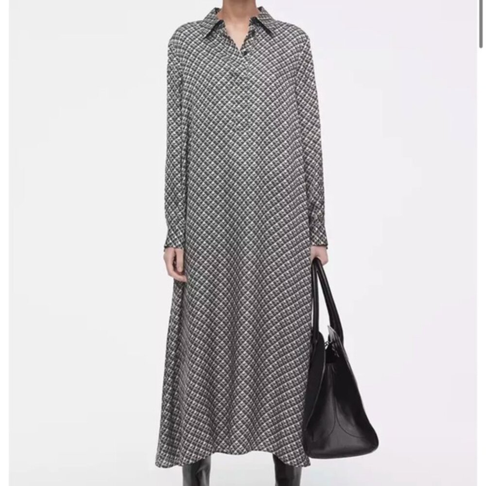 COS Geometric-Print Maxi Shirt Dress in Green 8